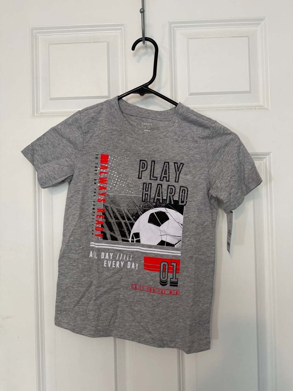 NWT Carter's Kid Play Hard Soccer Graphic T-Shirt Gray Size 7